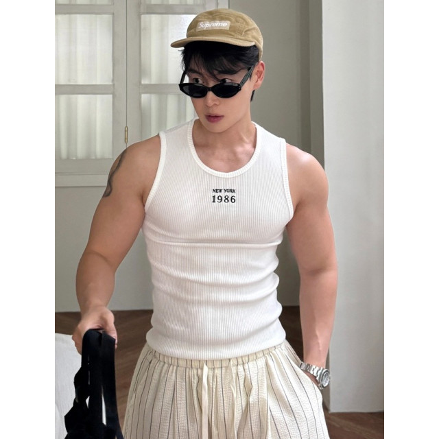 韓國🇰🇷3色1986NY線條顯壯背心『韓國連線』