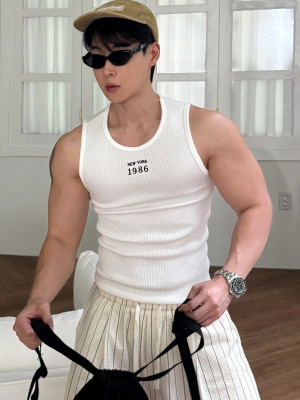 韓國🇰🇷3色1986NY線條顯壯背心『韓國連線』