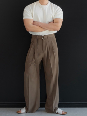 韓國🇰🇷薄款腰帶雙摺西裝褲『韓國連線』