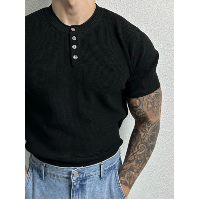 韓國🇰🇷4色薄款亨利領排扣針織短袖『韓國連線』