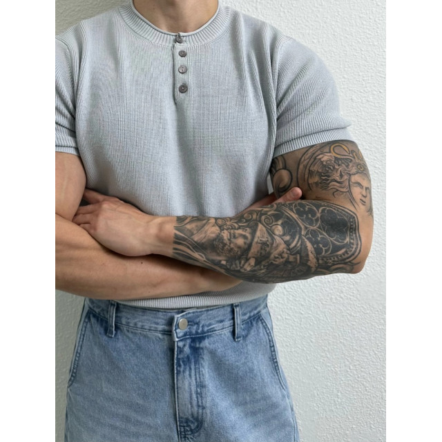 韓國🇰🇷4色薄款亨利領排扣針織短袖『韓國連線』