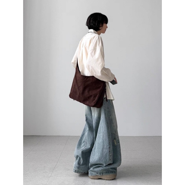 韓國🇰🇷拼接線刷破丹寧彎刀褲『韓國連線』