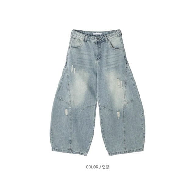 韓國🇰🇷拼接線刷破丹寧彎刀褲『韓國連線』