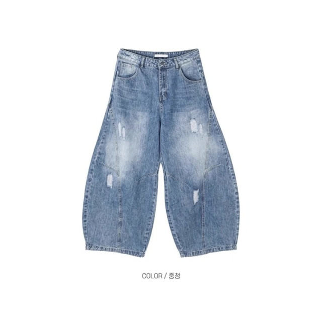 韓國🇰🇷拼接線刷破丹寧彎刀褲『韓國連線』