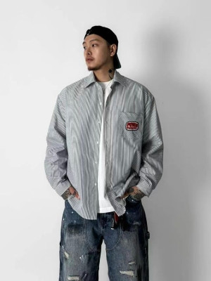 韓國🇰🇷POWERBATTERIES條紋長袖襯衫『韓國連線』