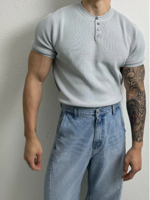 韓國🇰🇷4色薄款亨利領排扣針織短袖『韓國連線』