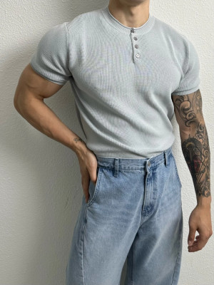 韓國🇰🇷4色薄款亨利領排扣針織短袖『韓國連線』