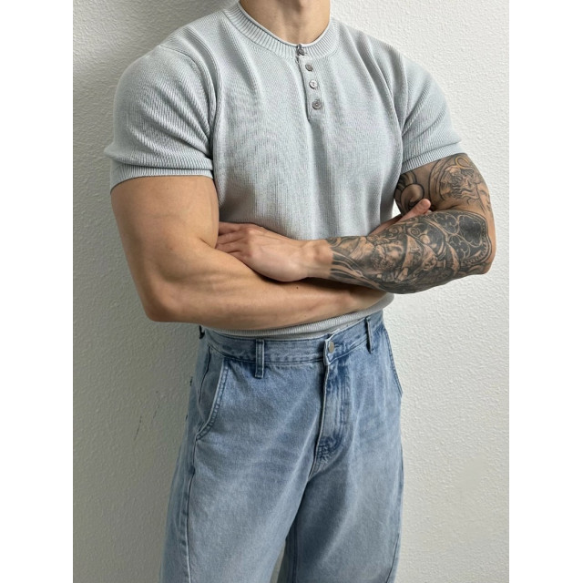 韓國🇰🇷4色薄款亨利領排扣針織短袖『韓國連線』