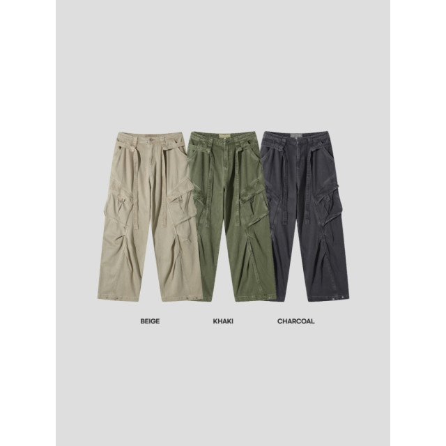 韓國🇰🇷寬鬆腰帶水洗工裝褲『韓國連線』