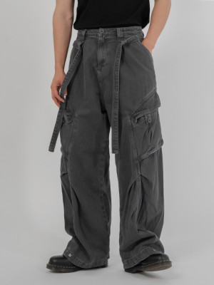 韓國🇰🇷寬鬆腰帶水洗工裝褲『韓國連線』