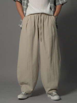 韓國🇰🇷4色亞麻雙摺痕彈性寬褲『韓國連線』