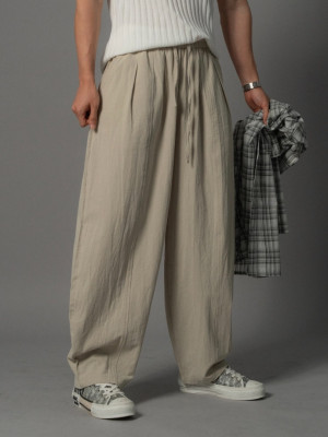 韓國🇰🇷4色亞麻雙摺痕彈性寬褲『韓國連線』