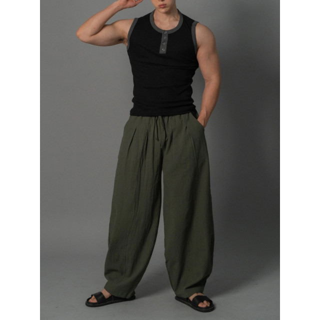 韓國🇰🇷4色亞麻雙摺痕彈性寬褲『韓國連線』