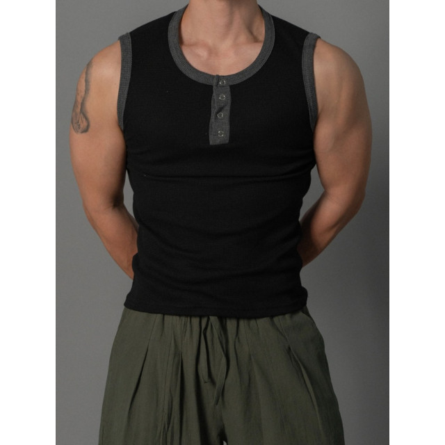 韓國🇰🇷拼接合身亨利領無袖背心『韓國連線』