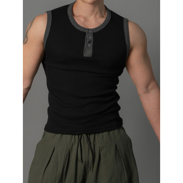 韓國🇰🇷拼接合身亨利領無袖背心『韓國連線』