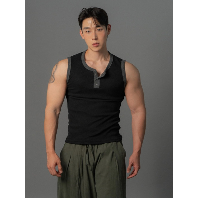 韓國🇰🇷拼接合身亨利領無袖背心『韓國連線』