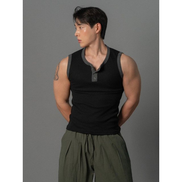 韓國🇰🇷拼接合身亨利領無袖背心『韓國連線』