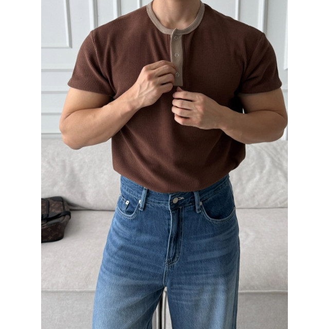 韓國🇰🇷3色華夫格圓領亨利短袖『韓國連線』