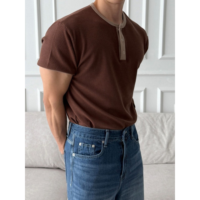 韓國🇰🇷3色華夫格圓領亨利短袖『韓國連線』