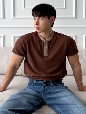 韓國🇰🇷3色華夫格圓領亨利短袖『韓國連線』