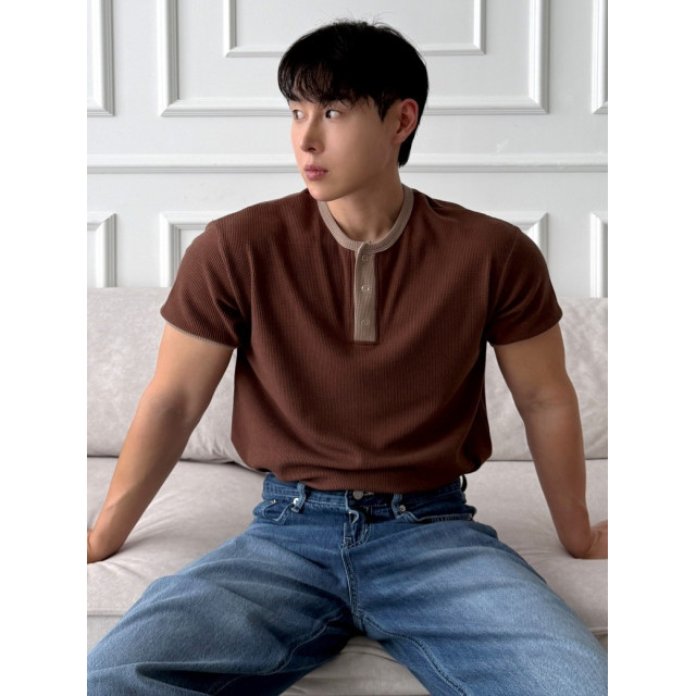 韓國🇰🇷3色華夫格圓領亨利短袖『韓國連線』