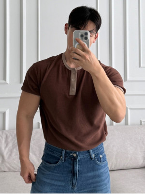 韓國🇰🇷3色華夫格圓領亨利短袖『韓國連線』