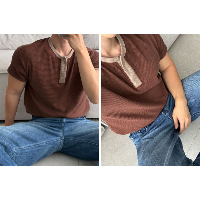 韓國🇰🇷3色華夫格圓領亨利短袖『韓國連線』