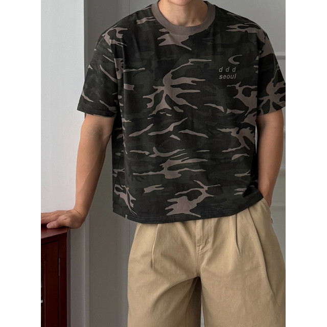 韓國🇰🇷寬鬆休閒迷彩短版T『韓國連線』