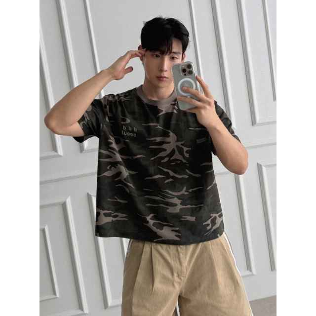 韓國🇰🇷寬鬆休閒迷彩短版T『韓國連線』