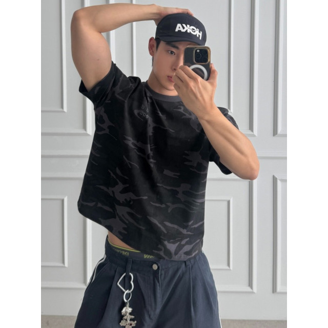 韓國🇰🇷寬鬆休閒迷彩短版T『韓國連線』