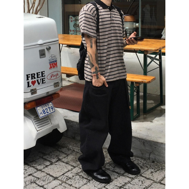 韓國🇰🇷復古線條polo領短袖『韓國連線』