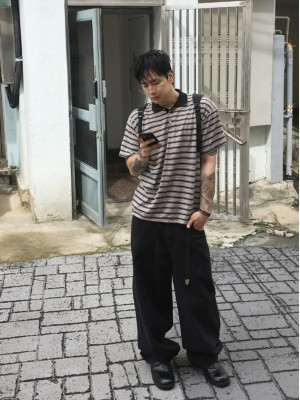 韓國🇰🇷復古線條polo領短袖『韓國連線』