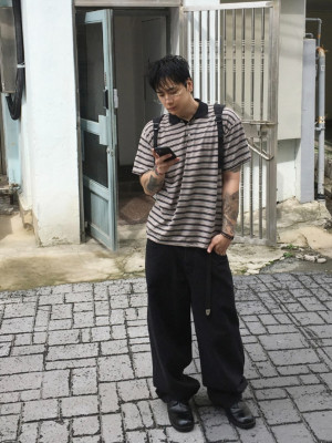 韓國🇰🇷復古線條polo領短袖『韓國連線』