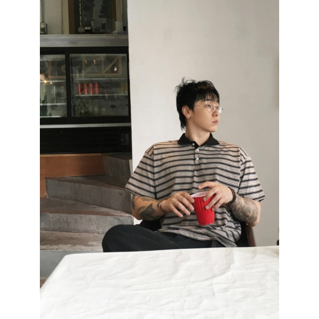 韓國🇰🇷復古線條polo領短袖『韓國連線』