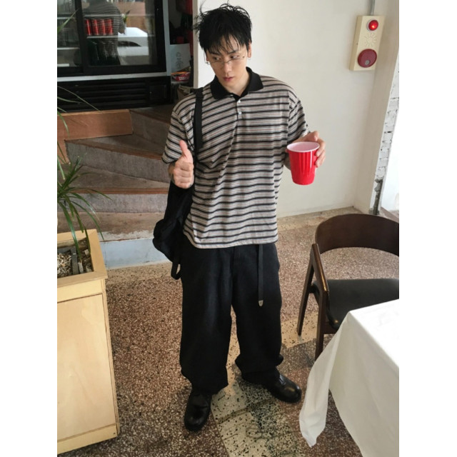 韓國🇰🇷復古線條polo領短袖『韓國連線』