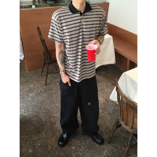 韓國🇰🇷復古線條polo領短袖『韓國連線』