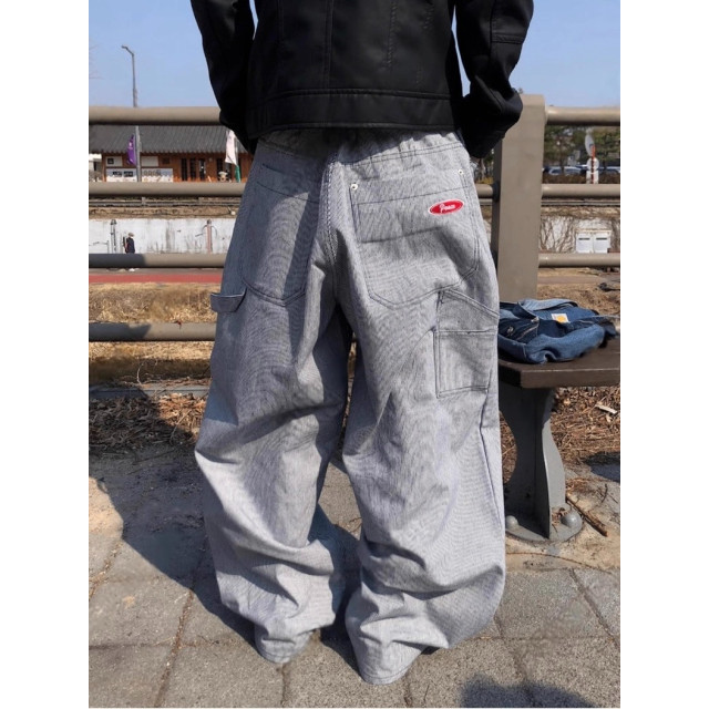 韓國🇰🇷水洗條紋直筒丹寧工作褲『韓國連線』