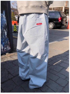 韓國🇰🇷水洗條紋直筒丹寧工作褲『韓國連線』