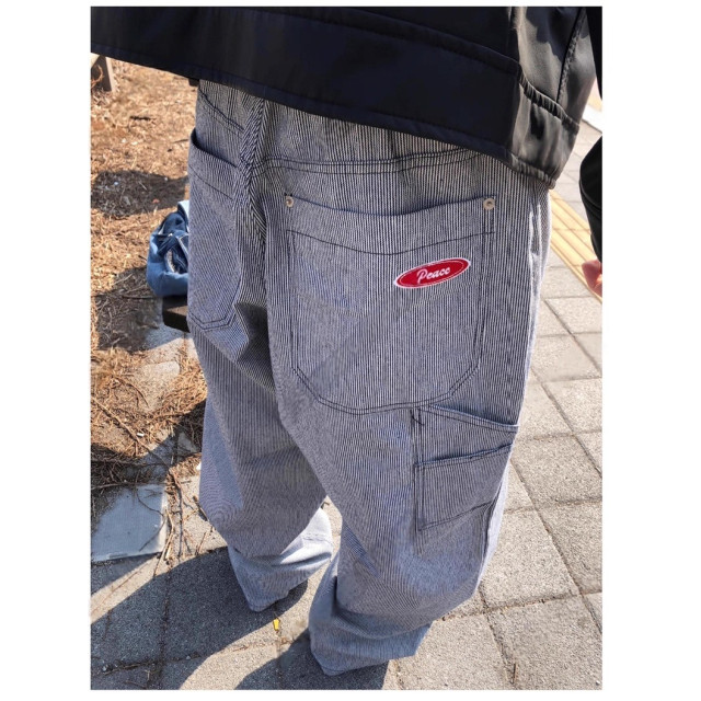 韓國🇰🇷『1+1』水洗條紋雙口袋短袖襯衫+水洗條紋直筒丹寧工作褲『韓國連線』