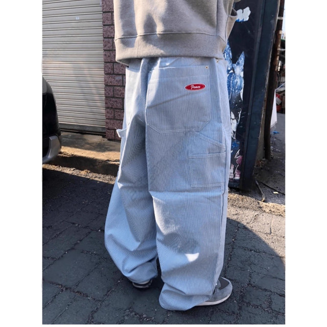 韓國🇰🇷水洗條紋直筒丹寧工作褲『韓國連線』
