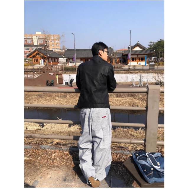 韓國🇰🇷水洗條紋直筒丹寧工作褲『韓國連線』