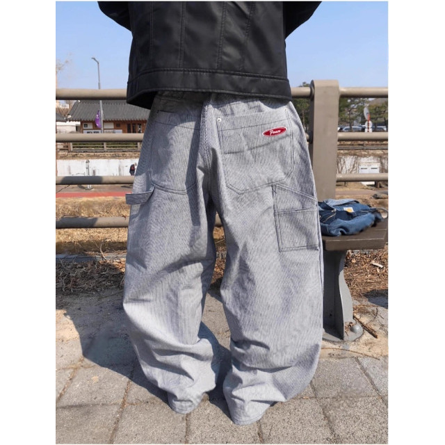韓國🇰🇷水洗條紋直筒丹寧工作褲『韓國連線』