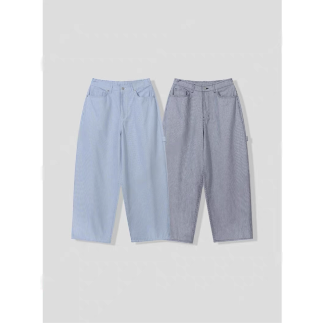 韓國🇰🇷『1+1』水洗條紋雙口袋短袖襯衫+水洗條紋直筒丹寧工作褲『韓國連線』