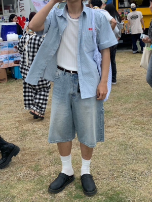 韓國🇰🇷水洗條紋雙口袋短袖襯衫『韓國連線』