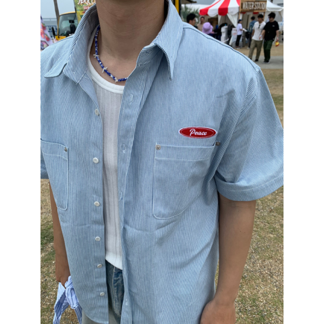 韓國🇰🇷水洗條紋雙口袋短袖襯衫『韓國連線』