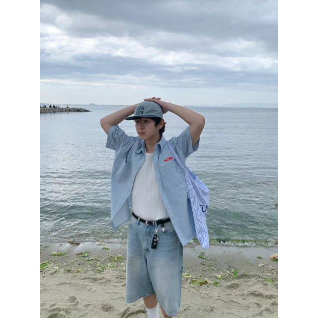 韓國🇰🇷水洗條紋雙口袋短袖襯衫『韓國連線』