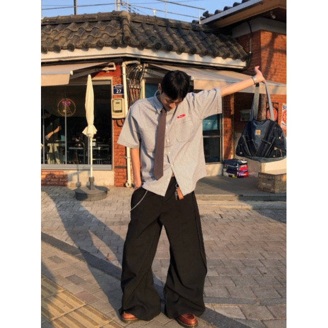 韓國🇰🇷水洗條紋雙口袋短袖襯衫『韓國連線』