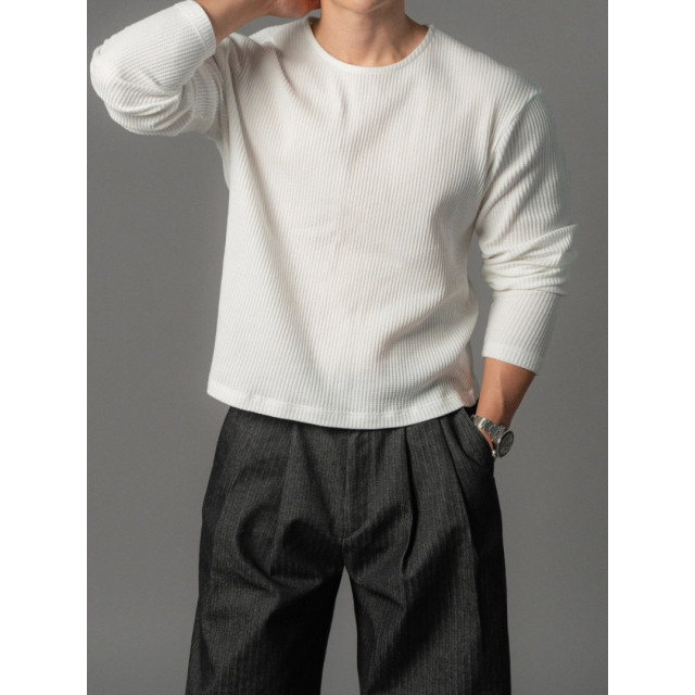 韓國🇰🇷早秋圓領華夫格短版長袖『韓國連線』