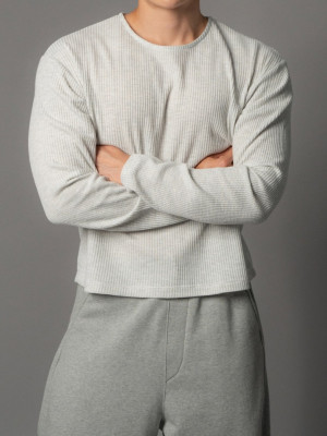 韓國🇰🇷早秋圓領華夫格短版長袖『韓國連線』