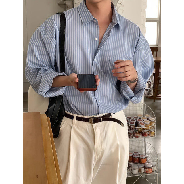 韓國🇰🇷早秋寬鬆條紋長袖襯衫『韓國連線』